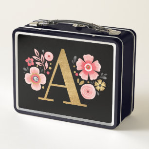 Elegantes rosafarbenes Monogramm Metall Brotdose