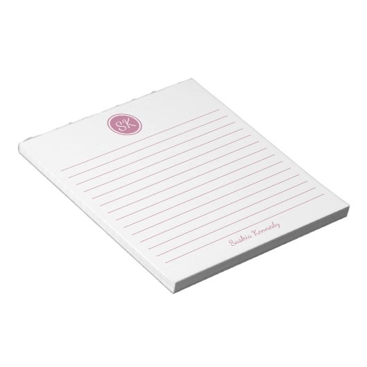 Elegantes, rosafarbenes Monogramm Personalisiert Notizblock (angewinkelt)