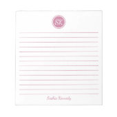 Elegantes, rosafarbenes Monogramm Personalisiert Notizblock (Vorderseite)