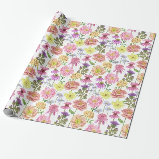 Elegantes rosafarbenes Muster der Wildblume Geschenkpapier (Ungerollt)