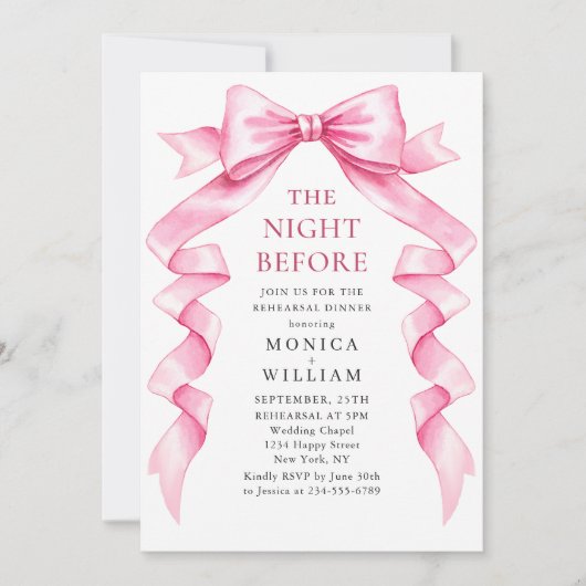 Elegantes, rosafarbenes Probe-Dinner Einladung (Vorderseite)