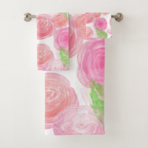 Elegantes rosafarbenes Rosenmuster Badhandtuch Set