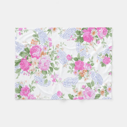 Elegantes rosafarbenes Rosenmuster | Fleecedecke (Vorderseite (Horizontal))