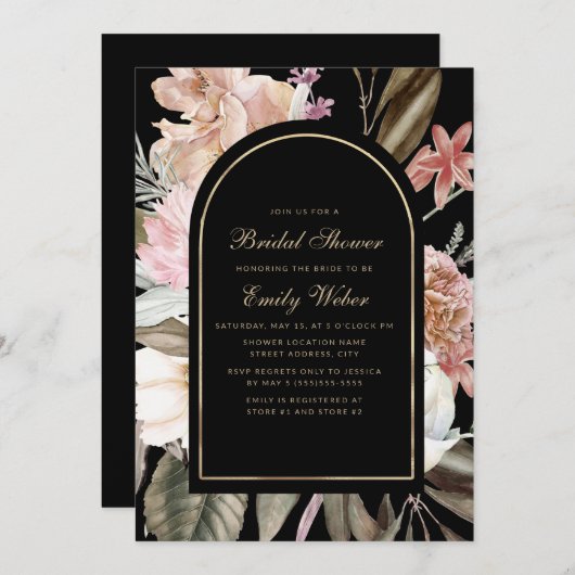 Elegantes, rosafarbenes schwarzes Brautparty Einladung (Vorne/Hinten)