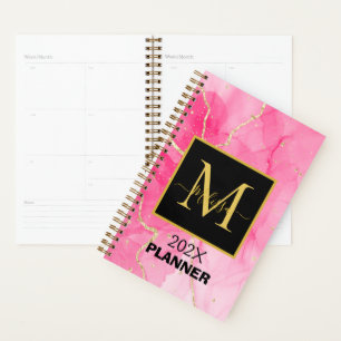 Elegantes rosafarbenes Schwarzes Monogramm Planer