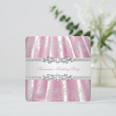 Elegantes rosafarbenes silberfarbenes Diamant-Over Einladung (Stehend Vorderseite)