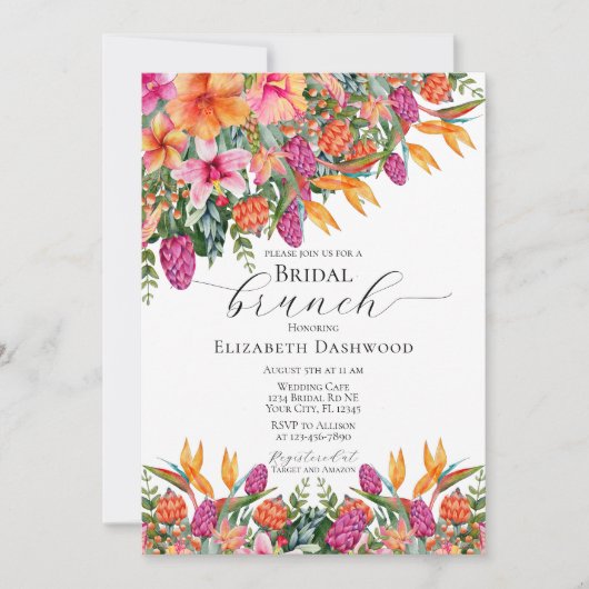 Elegantes rosafarbenes tropisches Brautparty Einladung (Vorderseite)