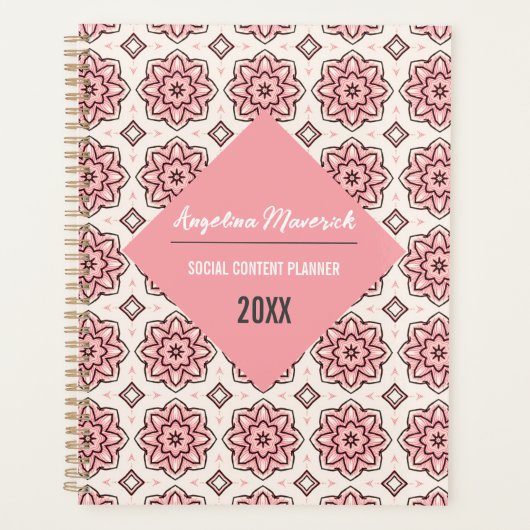 Elegantes rosafarbenes und schwarzes Blumenmuster Planer (Vorderseite)