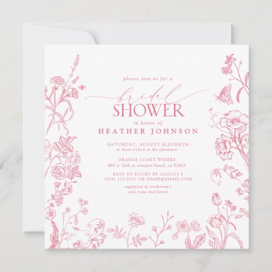 Elegantes rosafarbenes Viktorianisches Brautparty Einladung (Vorderseite)