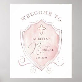 Elegantes rosafarbenes Wappen Taufe Willkommen Poster