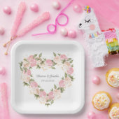 Elegantes rosafarbenes Wasser Namen Hochzeitsherz Pappteller (Party)