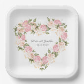Elegantes rosafarbenes Wasser Namen Hochzeitsherz Pappteller (Vorderseite)