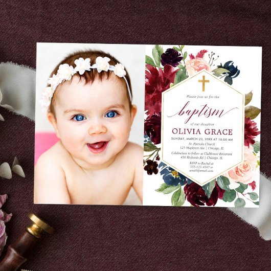 Elegantes, rosafarbenes, weinrosa Foto Einladung