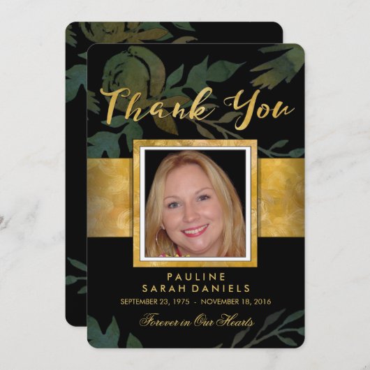 Elegantes Rose Black & Gold Foto Danke Karte (Vorne/Hinten)