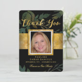 Elegantes Rose Black & Gold Foto Danke Karte (Stehend Vorderseite)