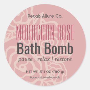 Elegantes Rose Coral Pink Floral Bath Bomb Label Runder Aufkleber