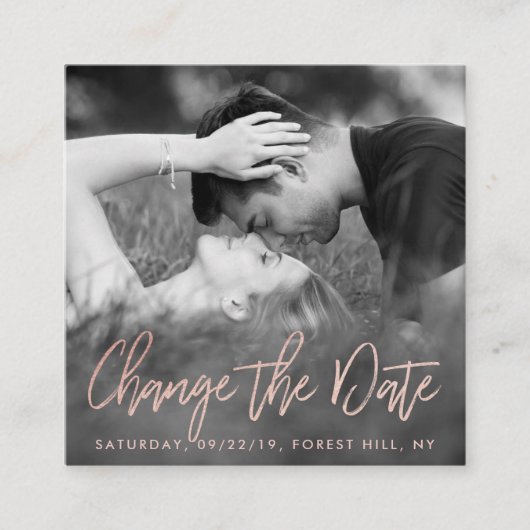 Elegantes Rose Foil Script Foto ändern Datum Begleitkarte (Vorderseite)