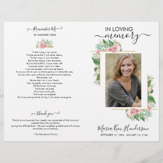 Elegantes Rose Foto Gedenkfeierprogramm