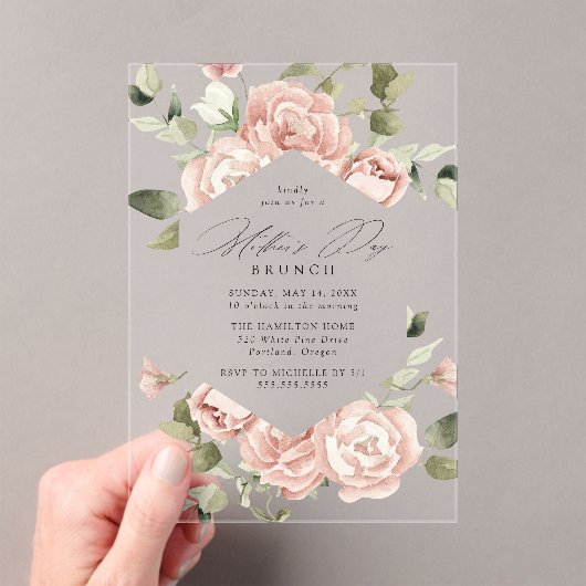 Elegantes Rose Garten Muttertag Brunch Acryleinladungen (Insitu (Handheld))