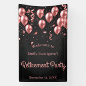Elegantes Rose Gold Balloons Black Retirement Part Banner (Vertikal)