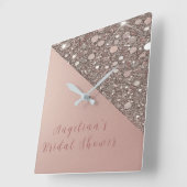 Elegantes Rose Gold Brautparty Quadratische Wanduhr (Winkel)