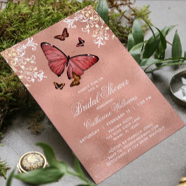 Elegantes Rose Gold Butterfly Brautparty Einladung