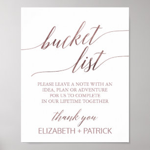 Elegantes Rose Gold Calligraphy Bucket List-Zeiche Poster