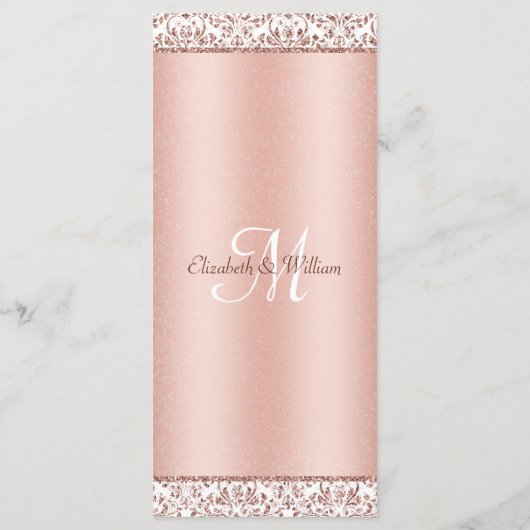 Elegantes Rose Gold Damask Monogram Wedding Menu Programm (Rückseite)