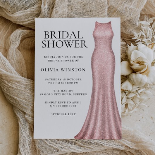 Elegantes Rose Gold Dress Brautparty Einladung
