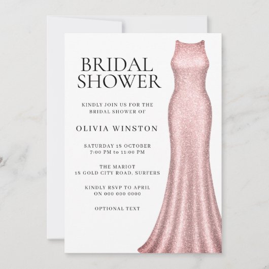 Elegantes Rose Gold Dress Brautparty Einladung (Vorderseite)