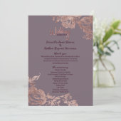 Elegantes Rose Gold Floral Lila Hochzeitsprogramm Programm (Stehend Vorderseite)