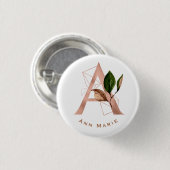Elegantes Rose Gold Floral Monogram Brautparty Button (Vorne & Hinten)