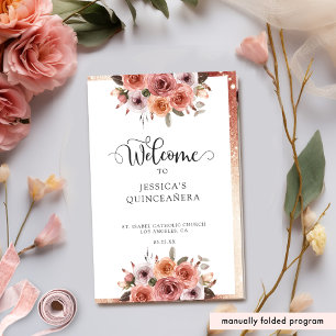 Elegantes Rose Gold Floral Quinceanera Programm