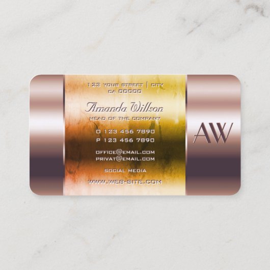 Elegantes Rose Gold Glass kann Flüssigkeitstinitia Visitenkarte (Rückseite)