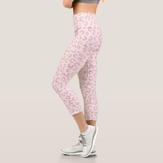 Elegantes Rose Gold Glitzer Leopard Muster Capri Leggings (Links)