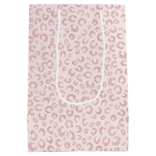 Elegantes Rose Gold Glitzer Leopard Muster Mittlere Geschenktüte (Rückseite)
