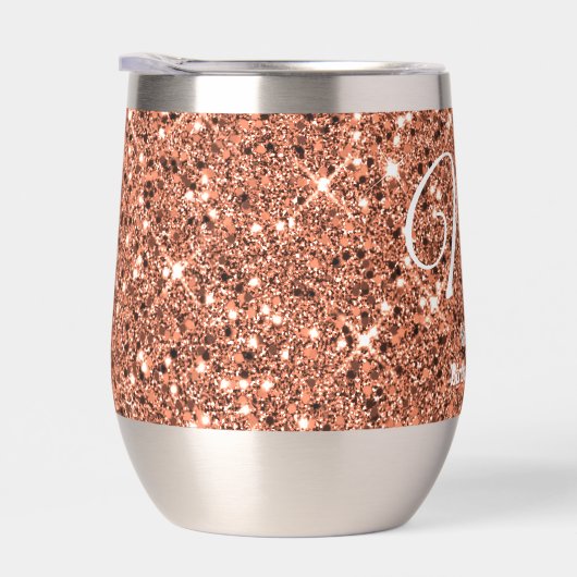 Elegantes Rose Gold Glitzer Monogram Gastgeschenk (Rechts)