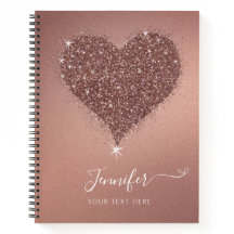 Elegantes Rose Gold Heart Glittery Notebook
