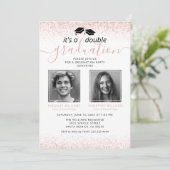 Elegantes Rose Gold Joint Abschluss Foto Einladung (Stehend Vorderseite)