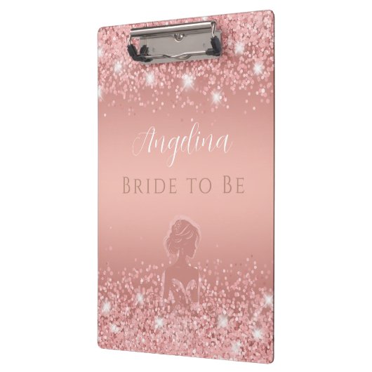 Elegantes Rose Gold Luxe Shimmer Brautparty Klemmbrett (Links)
