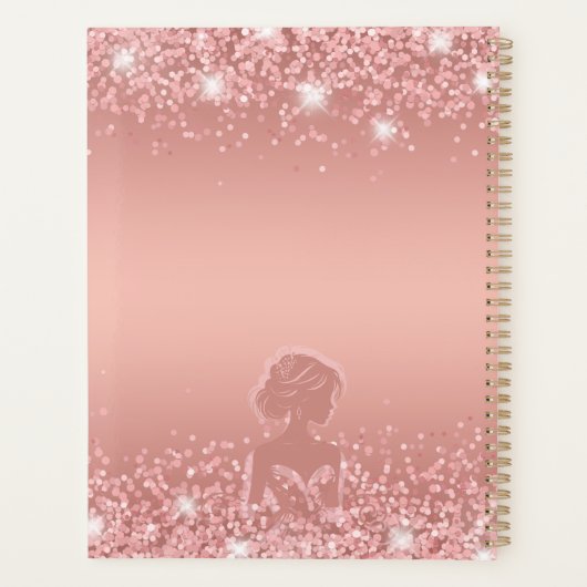 Elegantes Rose Gold Luxe Shimmer Brautparty Planer (Rückseite)