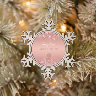 Elegantes Rose Gold Luxe Shimmer Brautparty Schneeflocken Zinn-Ornament