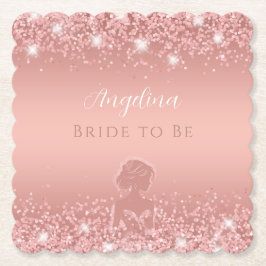 Elegantes Rose Gold Luxe Shimmer Brautparty Untersetzer