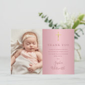 Elegantes Rose Gold Taufen Christening Foto Dankeskarte (Stehend Vorderseite)