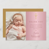 Elegantes Rose Gold Taufen Christening Foto Dankeskarte (Vorne/Hinten)