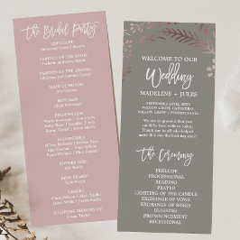 Elegantes Rose Gold und Gray Wedding Programm