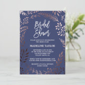 Elegantes Rose Gold und Navy Brautparty Einladung (Stehend Vorderseite)