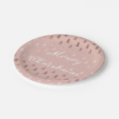 Elegantes Rose-Gold und rosa Weihnachtsbaummuster Pappteller (Schrägansicht)