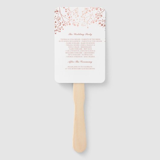 Elegantes Rose Gold und White Wedding Programm Fächer (Rückseite)