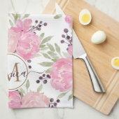 Elegantes Rose Muster Gold Mit Monogramm Geschirrtuch (Viertel Falte)